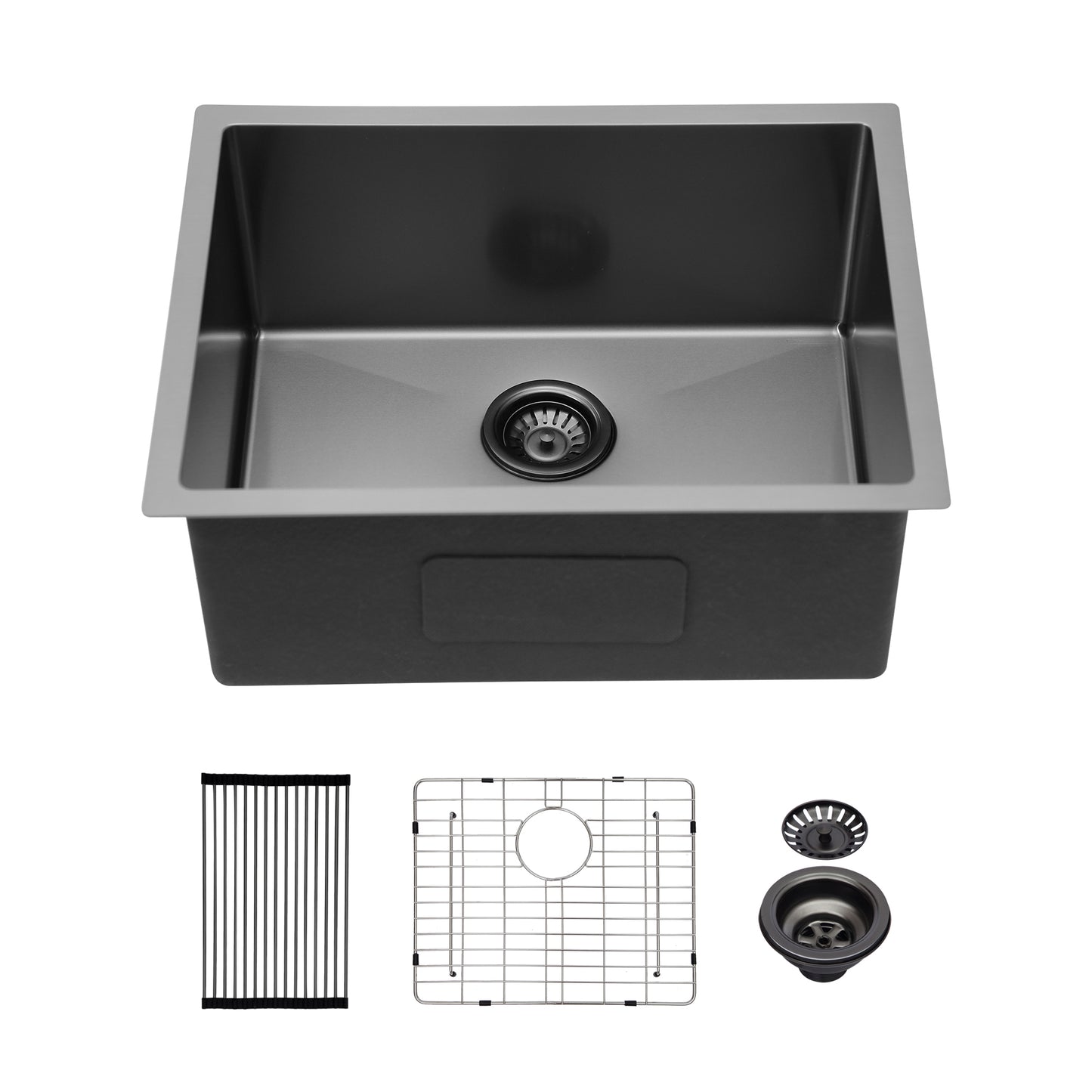 23" Gunmetal Black Kitchen Sink - 23"x 18"x 10" Undermount Singel Bowl Kitchen basin 16 Gauge Stainless Steel with 10 Inch Deep