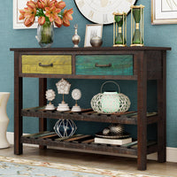 Console Table Sofa Table Console Tables for Entryway Hallway Bathroom Living Room with Drawers and 2 Tiers Shelves (Colorful)