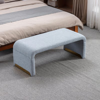 Boucle Fabric Loveseat Ottoman Footstool Bedroom Bench Shoe Bench With Gold Metal Legs, Light Blue