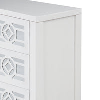 Wooden Storage Cabinet with 3 Drawers and Decorative Mirror, Natural Wood (Antique White)