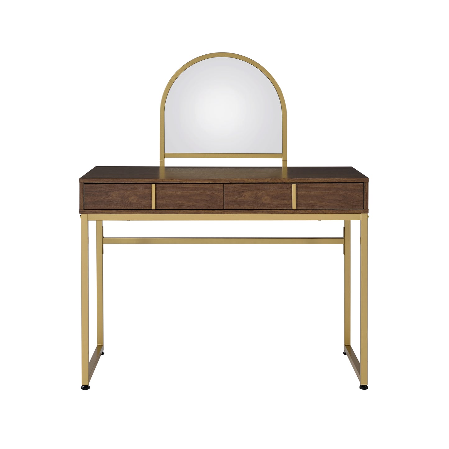 ACME Coleen Vanity Desk w/Mirror & Jewelry Tray in Walnut & Gold Finish