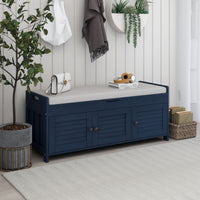 Storage Bench with 3 Shutter-shaped Doors, Shoe Bench with Removable Cushion and Hidden Storage Space (Antique Navy)