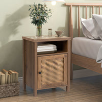 Bedside Cupboard, Bedside Table, Drawer Cabinet, Single Door Side Cabinet, Rattan Cabinet Door, Yellow, Two in a Pack