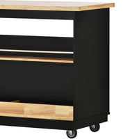 Kitchen Cart Rolling Mobile Kitchen Island Solid Wood Top, Kitchen Cart With 2 Drawers, Tableware Cabinet (Black)