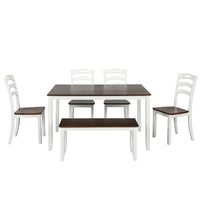 6 Piece Dining Table Set with Bench, Table Set with Waterproof Coat, Ivory and Cherry