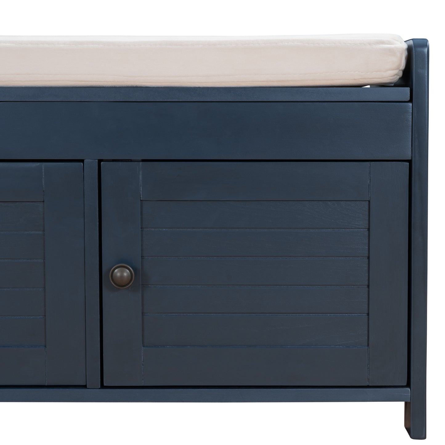 Storage Bench with 3 Shutter-shaped Doors, Shoe Bench with Removable Cushion and Hidden Storage Space (Antique Navy)