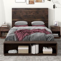 Queen Size Wood Platform Bed with Storage Bench in Walnut