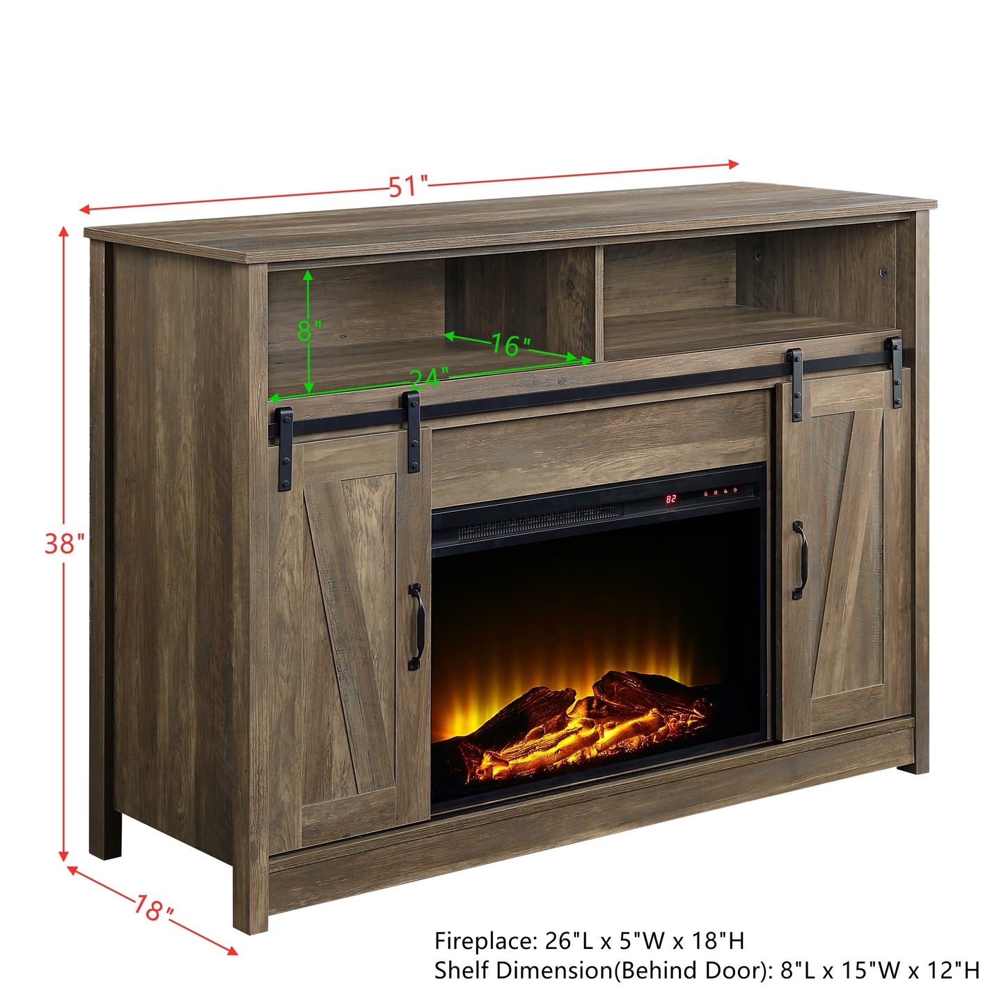 ACME Tobias Fireplace in Rustic Oak Finish