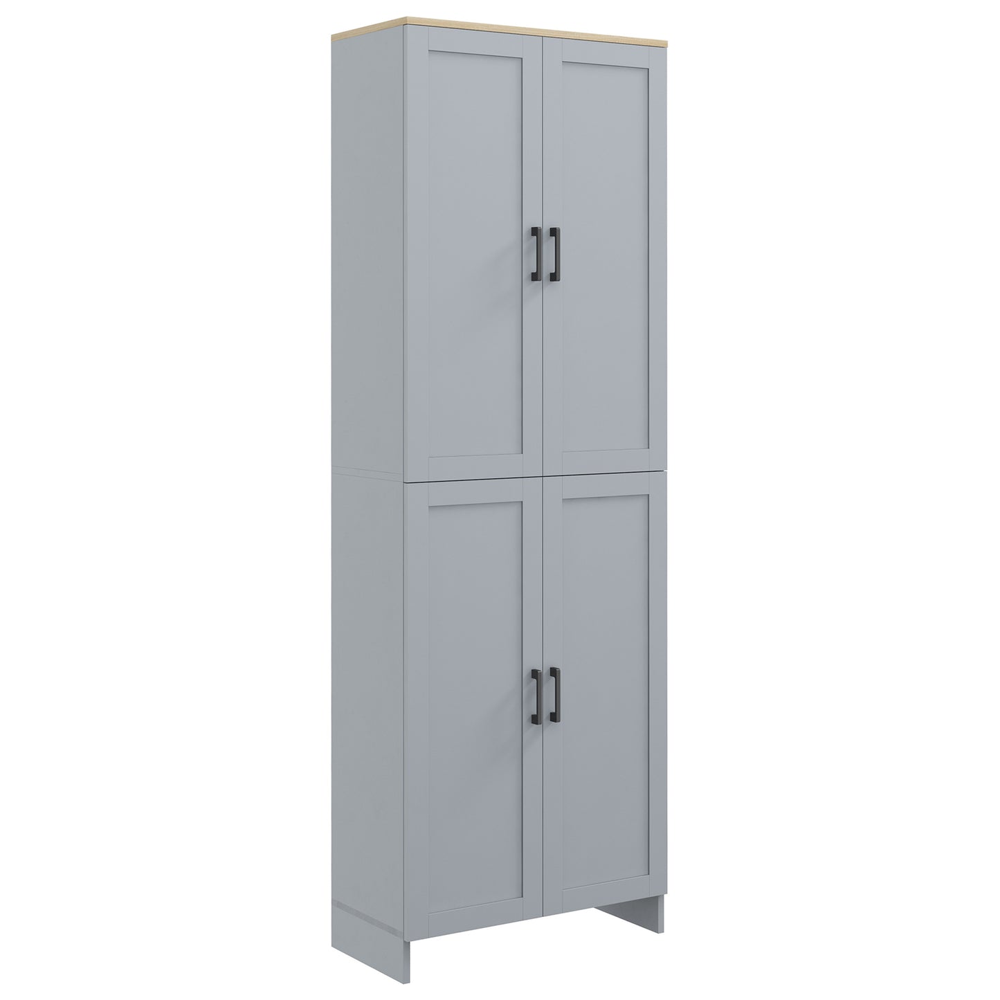 HOMCOM 72" Freestanding Kitchen Pantry, 4-Door Storage Cabinet Organizer with Adjustable Shelves, Kitchen Cabinet with Doors and Shelves, Gray