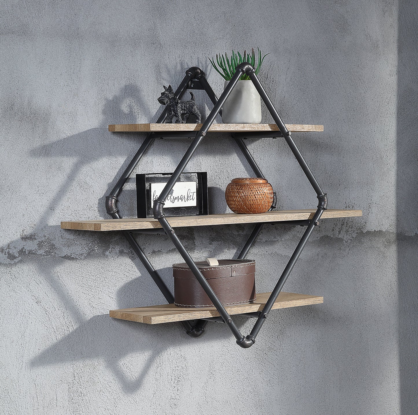 ACME Brantley Wall Rack in Oak & Sandy Black Finish