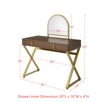 ACME Coleen Vanity Desk w/Mirror & Jewelry Tray in Walnut & Gold Finish