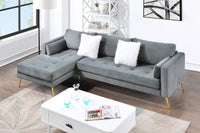 Sectional Sofa with Two Pillows, L-Shape Upholstered Couch with Modern Elegant Velvet for Living Room Apartment