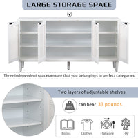 Large Storage Space Sideboard with Artificial Rattan Door and Unobtrusive Doorknob for Living Room and Entryway (White)