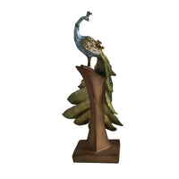 Polystone Decorative Peacock Figurine with Block Stand, Green and Gold