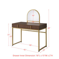 ACME Coleen Vanity Desk w/Mirror & Jewelry Tray in Walnut & Gold Finish