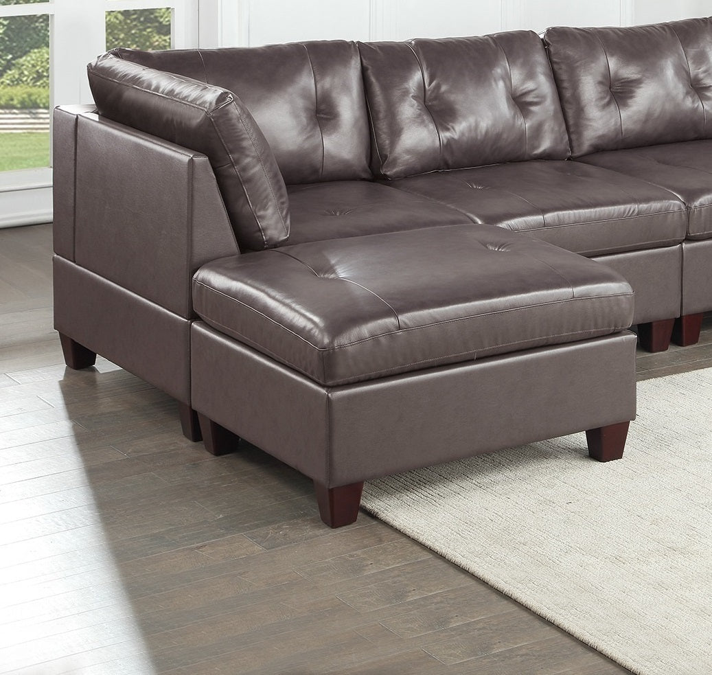 Contemporary Genuine Leather 1pc Ottoman Dark Coffee Color Tufted Seat Living Room Furniture