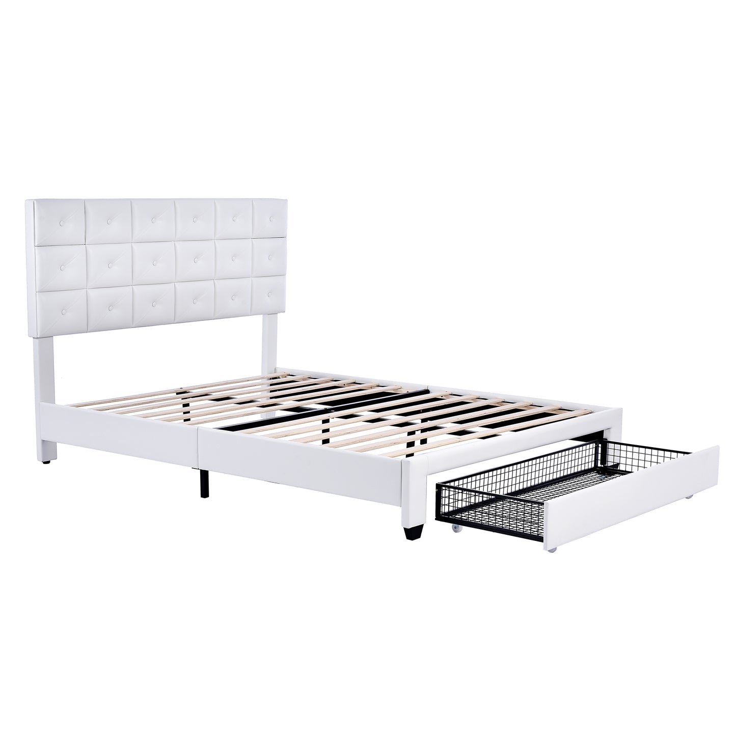 3-Pieces Bedroom Sets, Queen Size Upholstered Platform Bed with Two Wireless Chargers, Two Motion Activated Night Lights and Two Nightstands-White