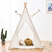 Kids Tent Natural Cotton Canvas Stable Framework Indoor Outdoor Safe Playing House Toys for Boy Girl