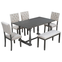 6-Piece Dining Table and Chair Set with Special-shaped Legs and Foam-covered Seat Backs&Cushions for Dining Room (Gary)