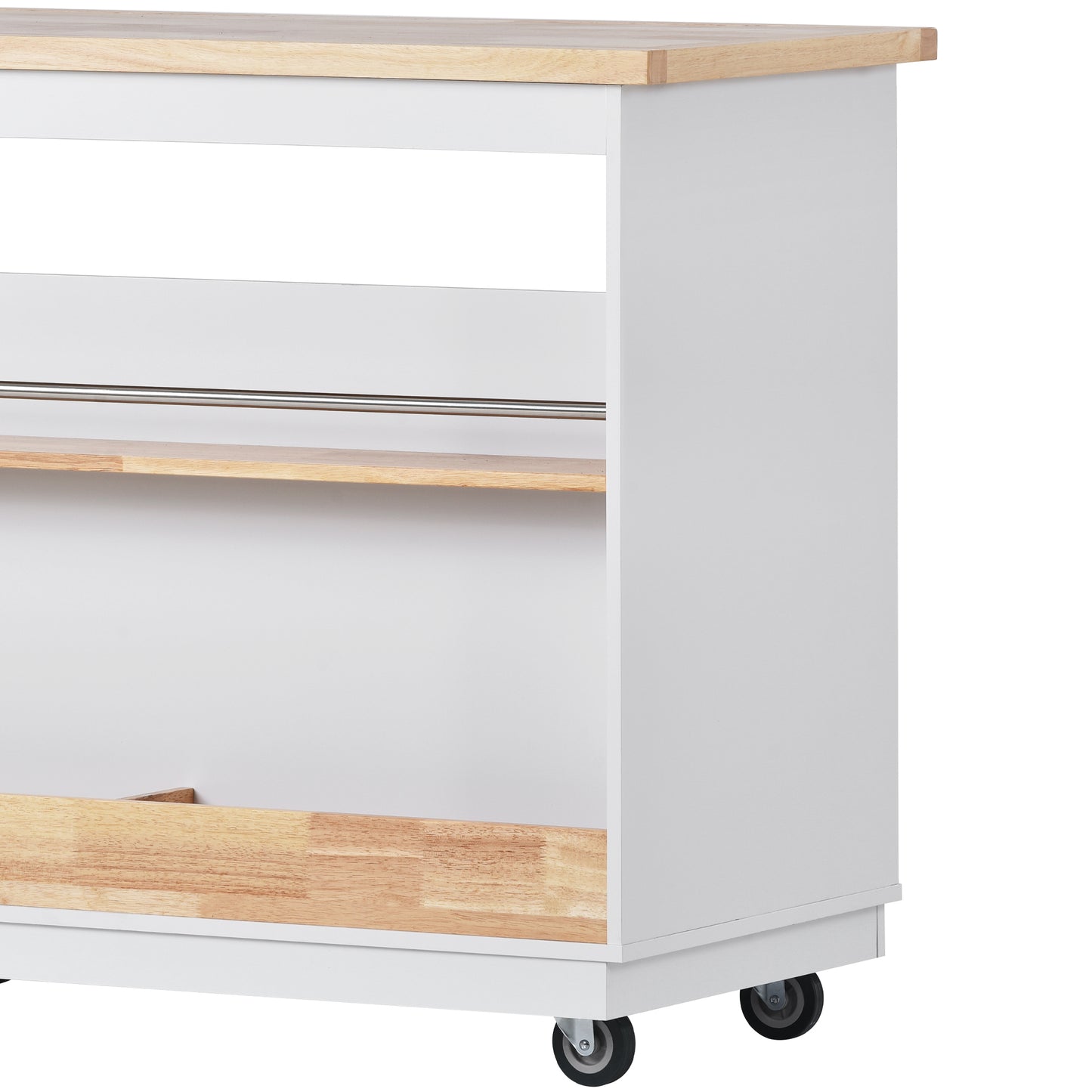 Kitchen Cart Rolling Mobile Kitchen Island Solid Wood Top, Kitchen Cart With 2 Drawers, Tableware Cabinet (White)