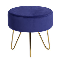 17.7"  Decorative Round Shaped Ottoman with Metal Legs - Navy Blue and Gold