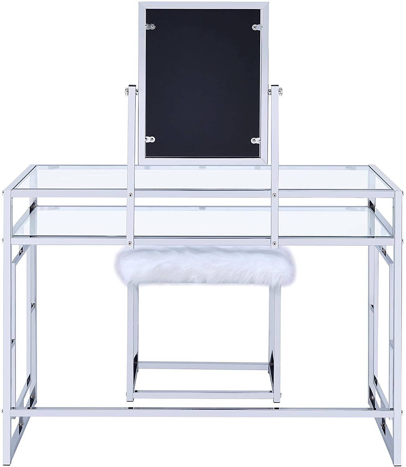 ACME Carenze II Curio Cabinet in White Faux Fur & Chrome