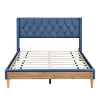 4-Pieces Bedroom Sets Full Size Upholstered Platform Bed with Two Nightstands and Storage Bench-Blue