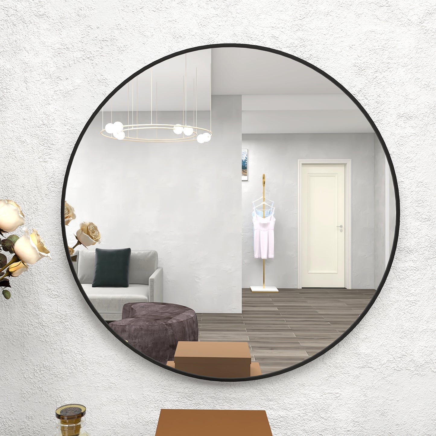 28" Wall Circle Mirror Large Round Black Farmhouse Circular Mirror for Wall Decor Big Bathroom Make Up Vanity Mirror Entryway Mirror