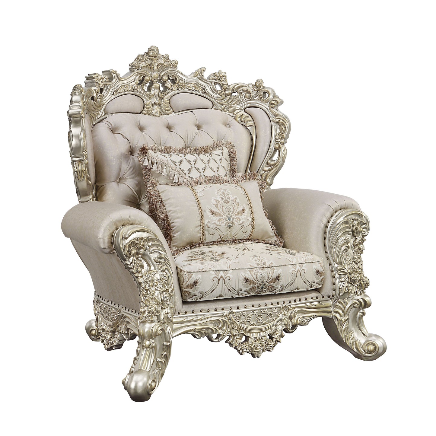 ACME Danae CHAIR W/2 PILLOWS Fabric, Champagne & Gold Finish LV01195