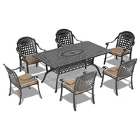 7-Piece Set Of Cast Aluminum Patio Furniture  With Black Frame and  Seat Cushions In Random Colors