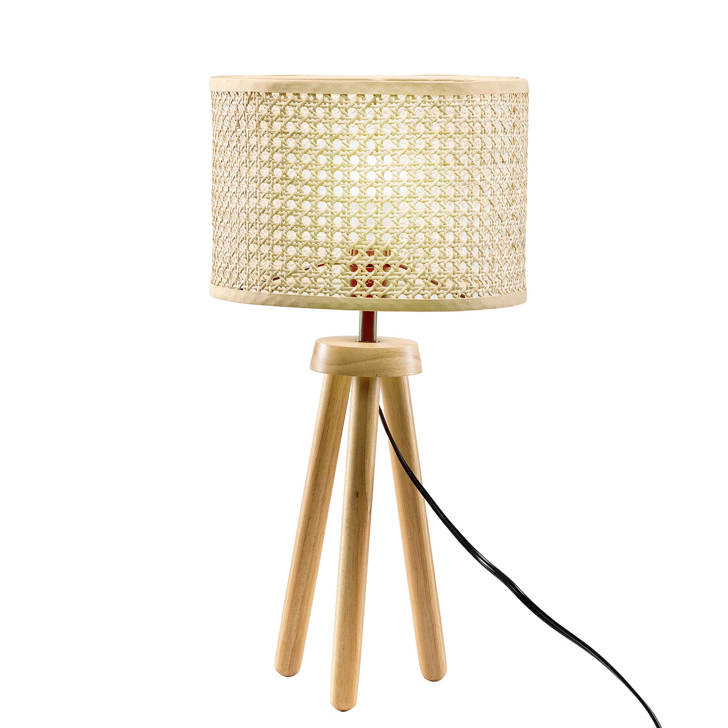 Solid Wood Rattan 21.3" Table Lamp with In-line Switch Control