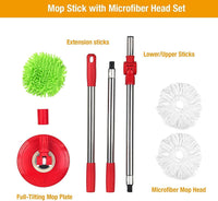 Spin Mop and Bucket with Wringer Set - for Home Kitchen Floor Cleaning - Wet/Dry Usage on Hardwood & Tile - Upgraded Self-Balanced Easy Press System with 2 Washable Microfiber Mops Heads