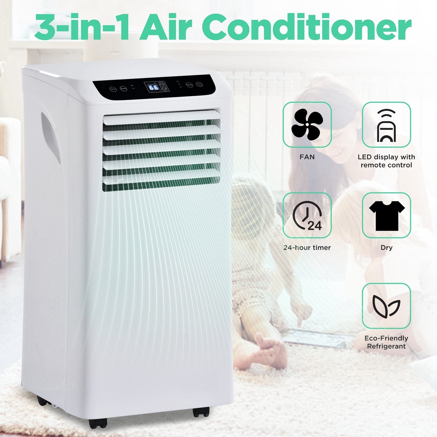 Portable Air Conditioner with Remote Control 8,000 BTU Compact Home AC Cooling Unit with Dehumidifier & Fan Modes, Complete Window Mount Exhaust Kit, 115V