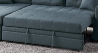 Blue Grey Convertible Sectional Pull Out Bed Sofa Chaise Reversible Storage Chaise Polyfiber Tufted Couch Lounge