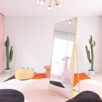 65" x 24" Full Length Mirror Hanging Standing or Leaning, Bedroom Mirror Floor Mirror Wall-Mounted Mirror with Alloy Frame, Gold