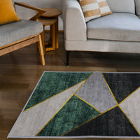 Casual Geometric Cotton Area Rug，Modern Abstract Geometric Shapes Accent Outdoor Rug 5ft x 7.5ft for Patio Bedrooms, Dining Rooms, Living Rooms Light Grey /Green