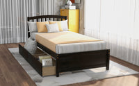 Twin Platform Storage Bed Wood Bed Frame with Two Drawers and Headboard, Espresso