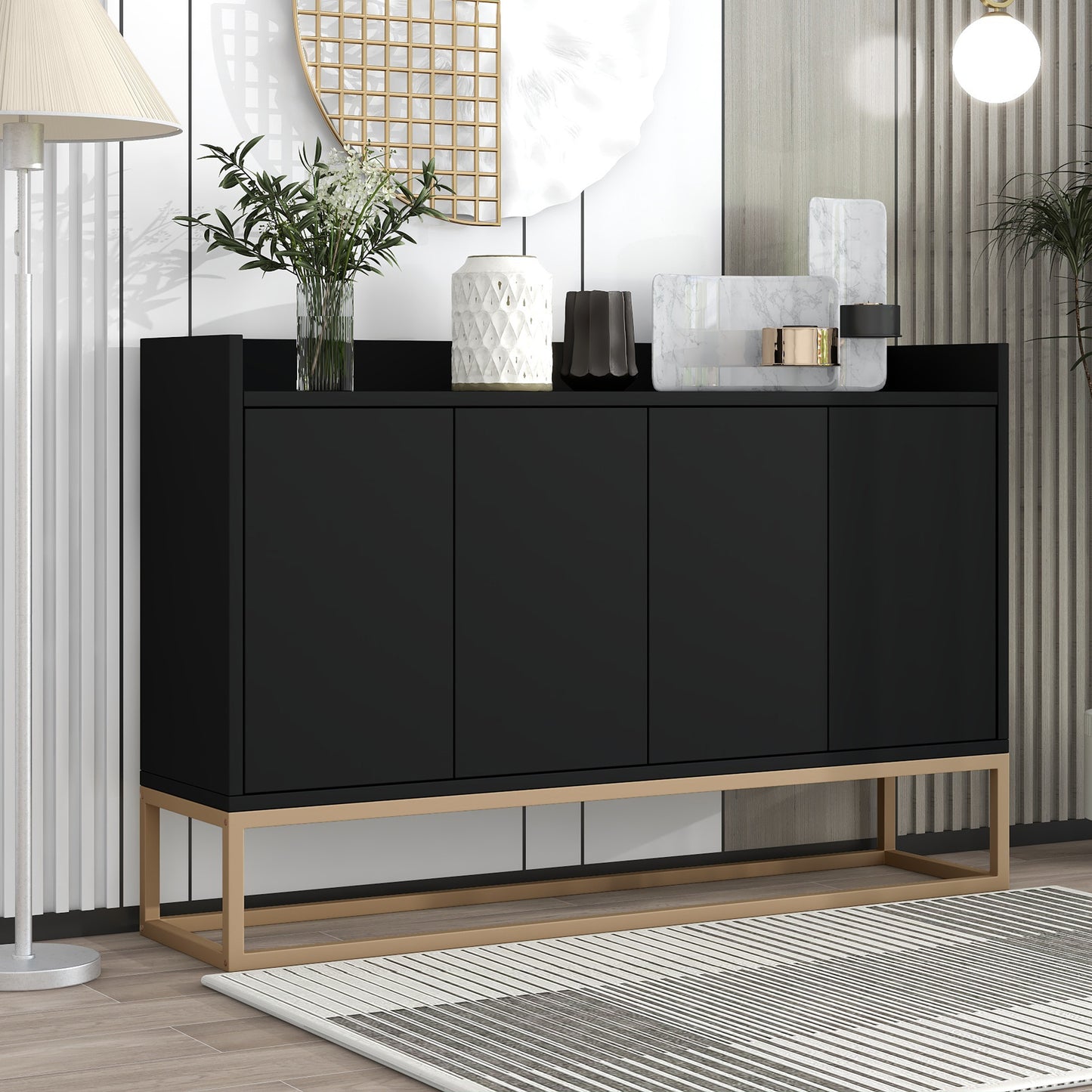 TREXM Modern Sideboard Elegant Buffet Cabinet with Large Storage Space for Dining Room, Entryway (Black)