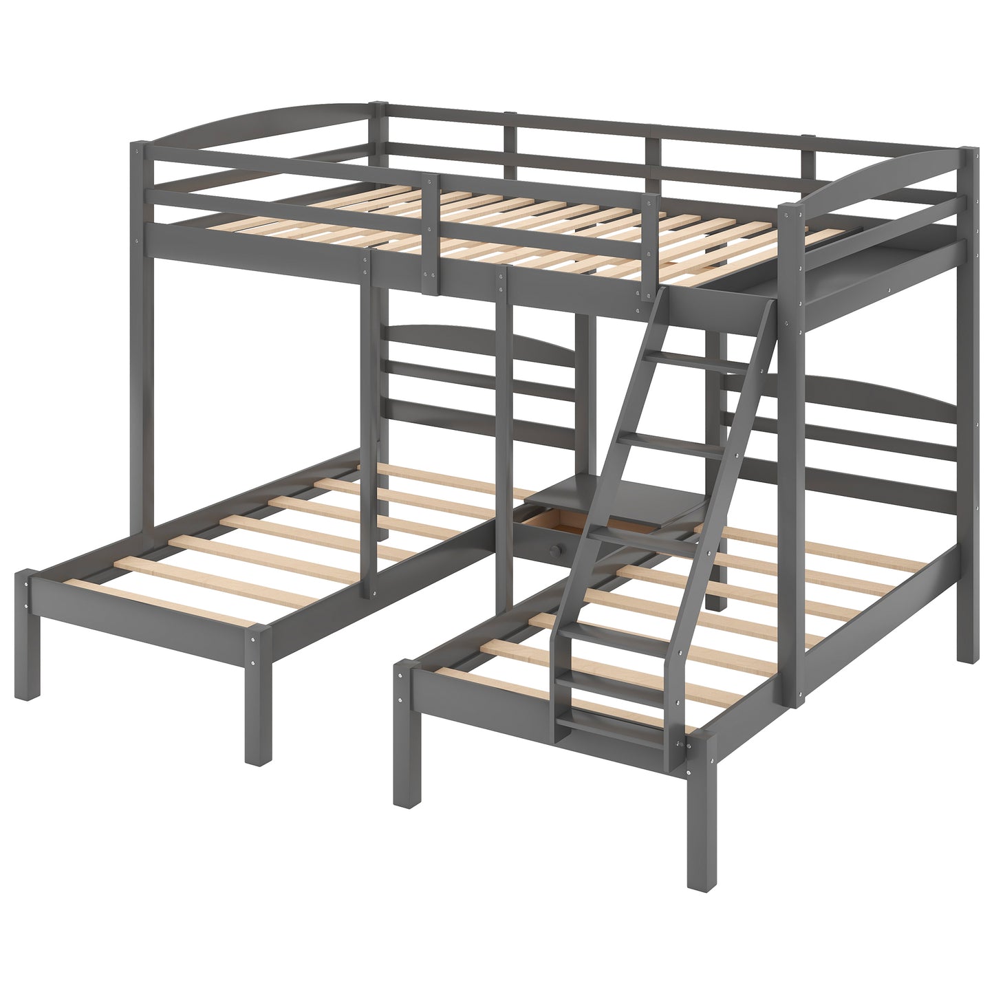 Full Over Twin & Twin Bunk Bed, Triple Bunk Bed, Gray