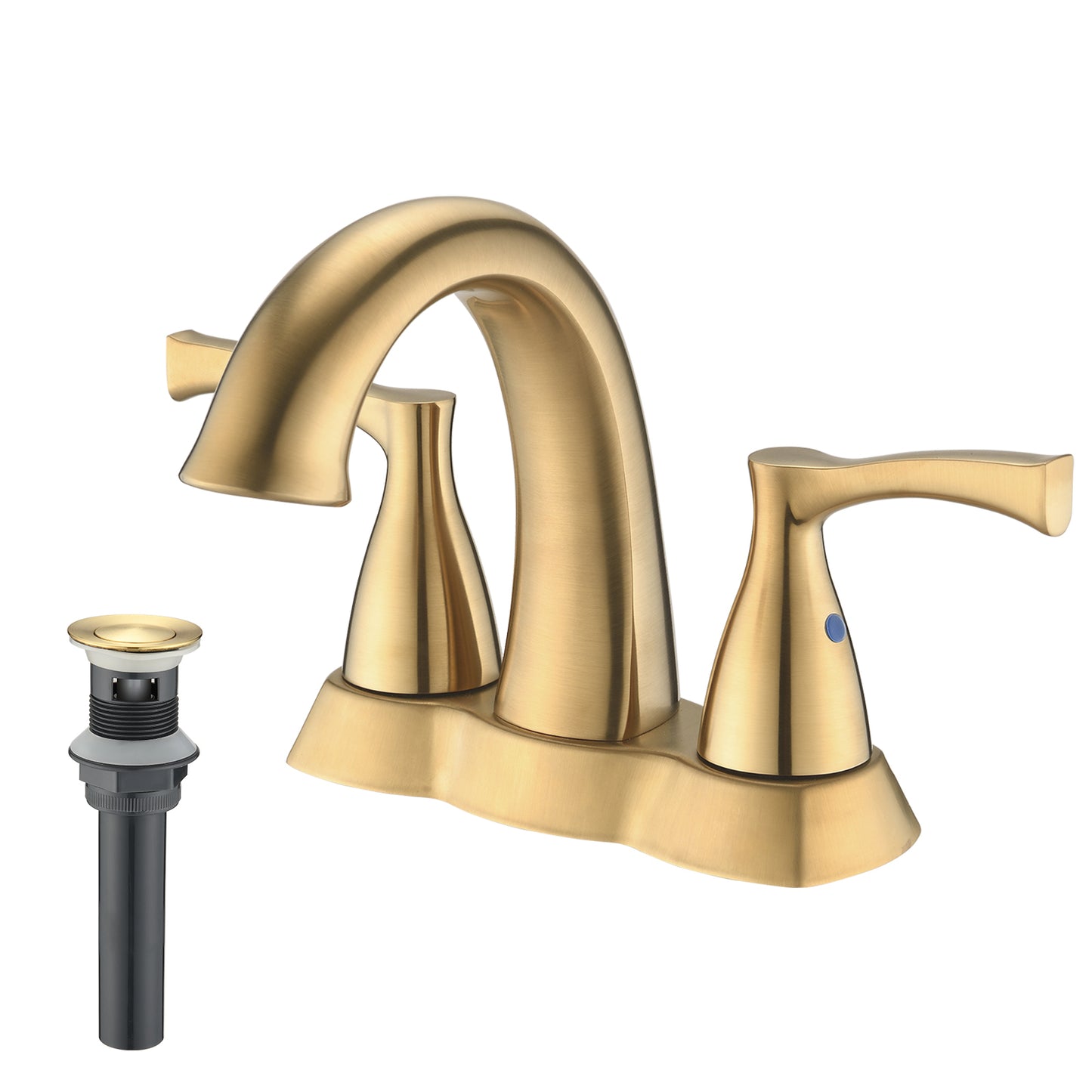 2 Handle 4 Inch Centerset Bathroom Sink Faucet with Pop-Up Drain, Brushed Gold