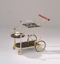 ACME Lacy Serving Cart, Gold Plated, Cherry Wood & Black Glass