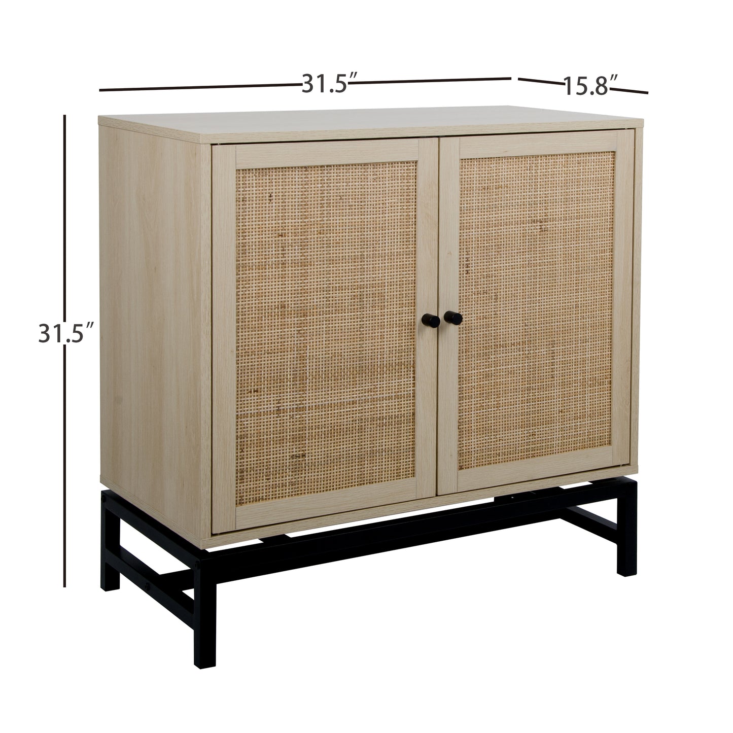 Natural Rattan, 2 Door Cabinet with 1 Adjustable Inner Shelves, Accent Storage Cabinet