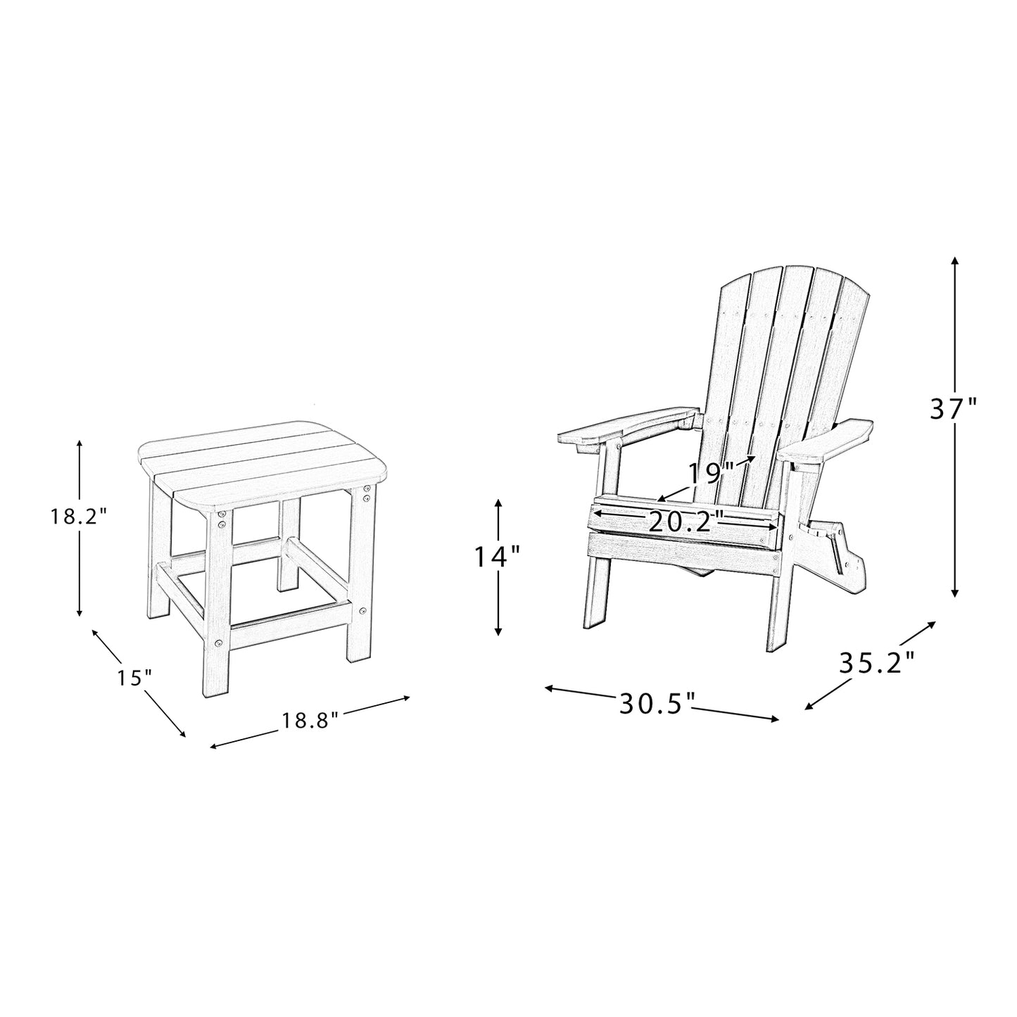 Elymus Outdoor 3 Pieces Plastic Adirondack Chair with Table