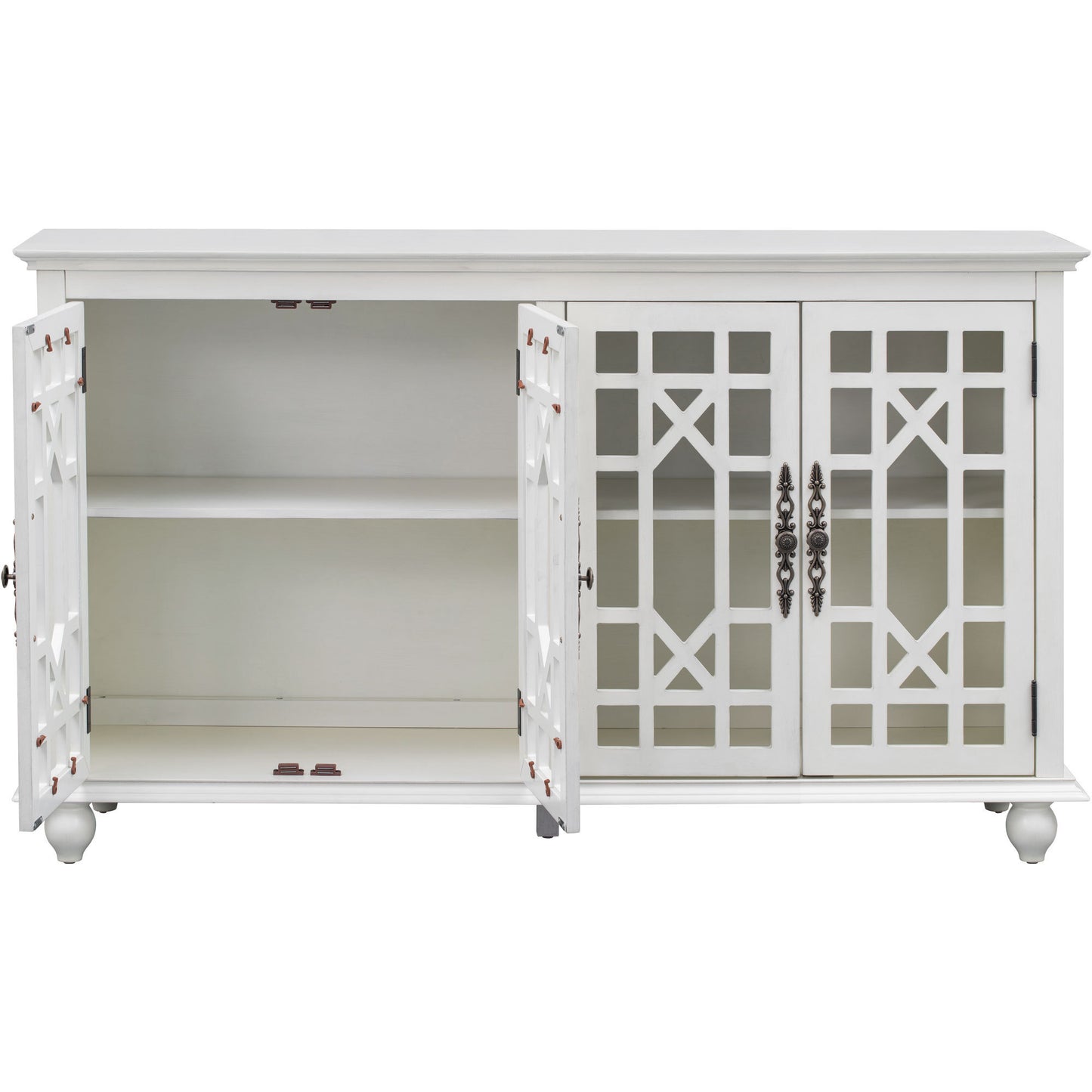 Sideboard with Adjustable Height Shelves, Metal Handles, and 4 Doors for Living Room, Bedroom, and Hallway (Antique White)