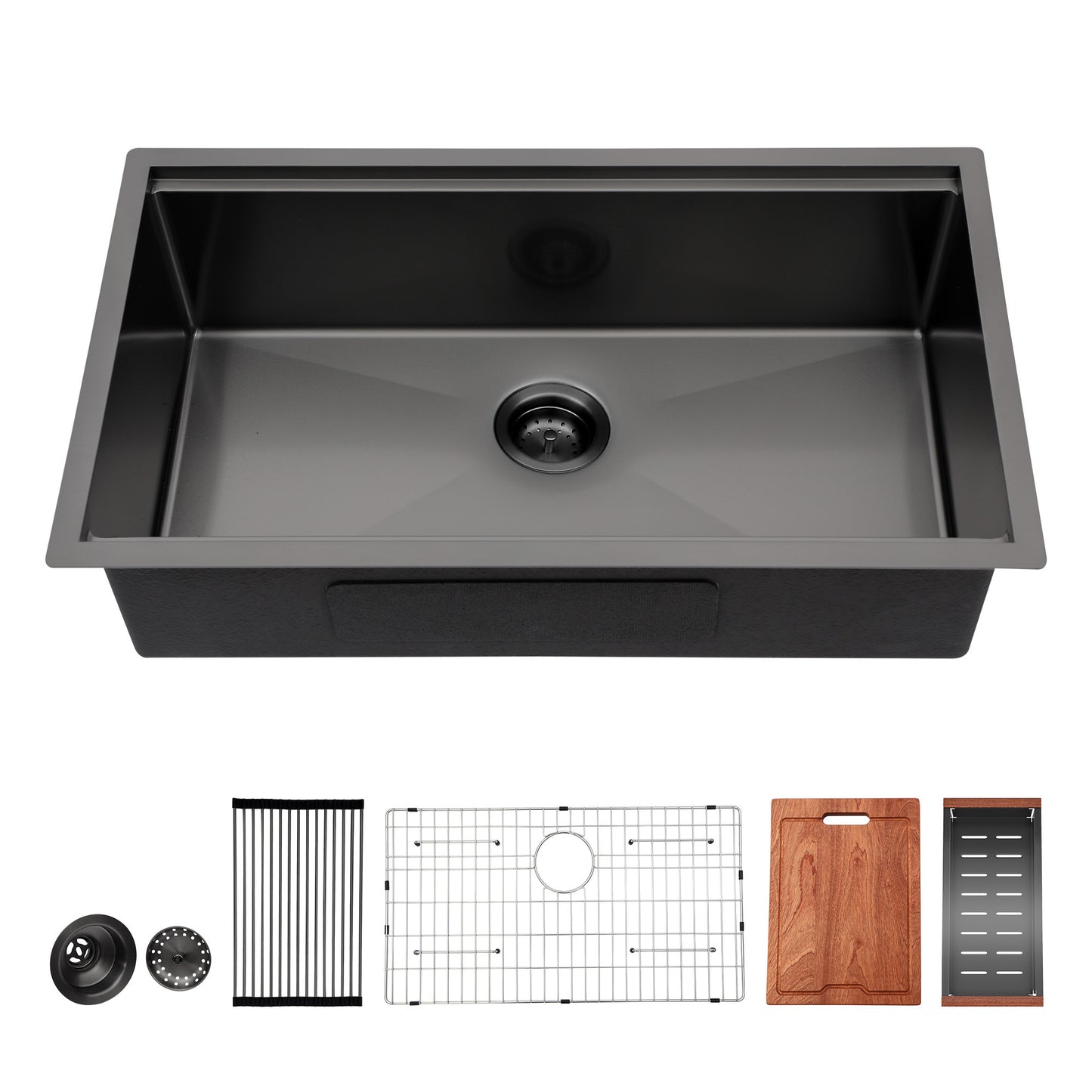 Gunmetal Black Workstation Kitchen Sink - 33"x 19"x 10" Single Bowl Workstation Undermount Kitchen Sink 16 Gauge Stainless Steel