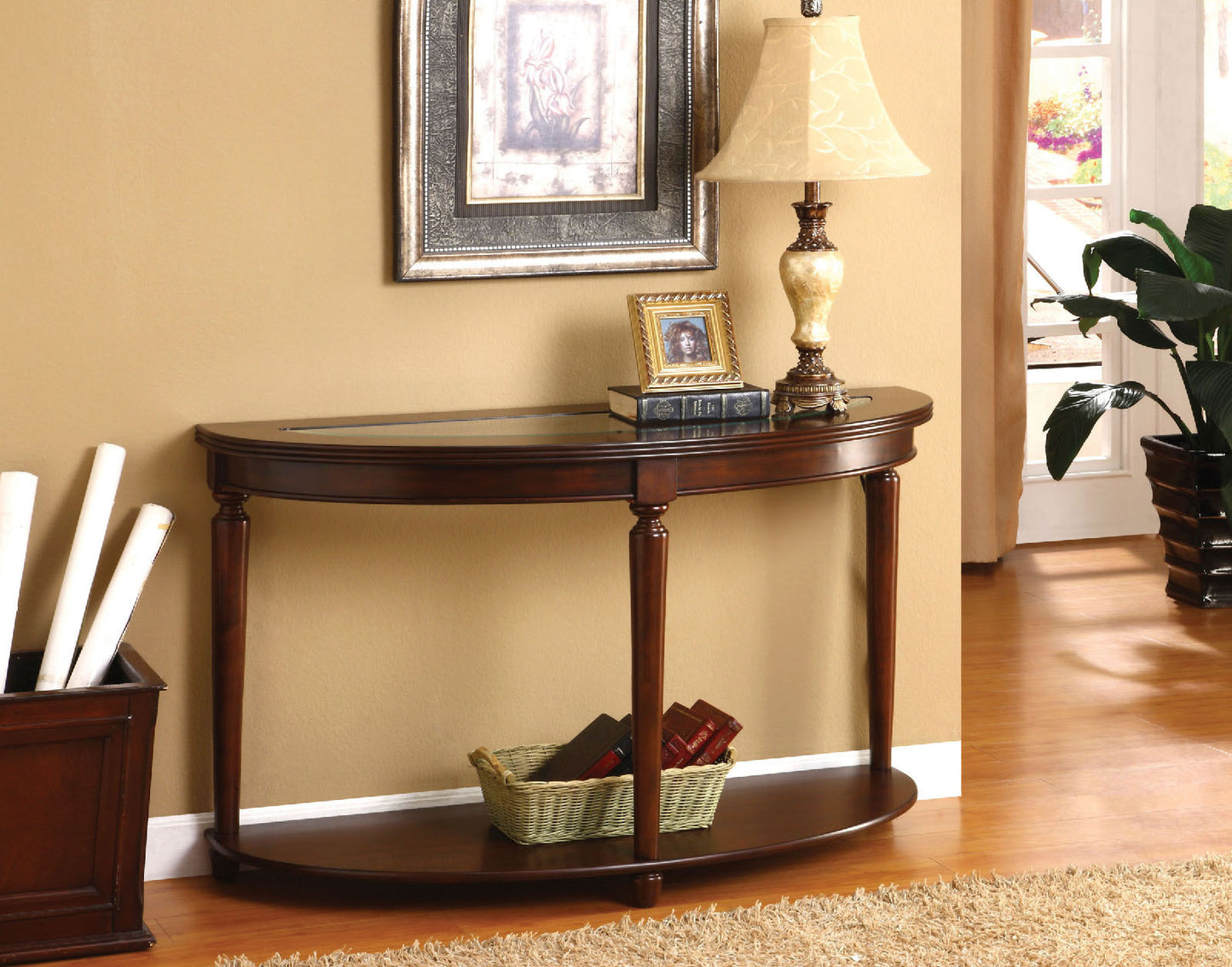 Transitional 1pc Side Table Dark Cherry Open Bottom Shelf Beveled Glass Top Turned Legs Living Room Furniture