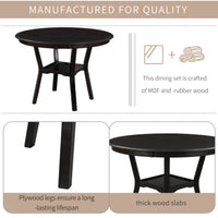 5-Piece Kitchen Dining Table Set Round Table with Bottom Shelf, 4 Upholstered Chairs for Dining Room (Espresso）