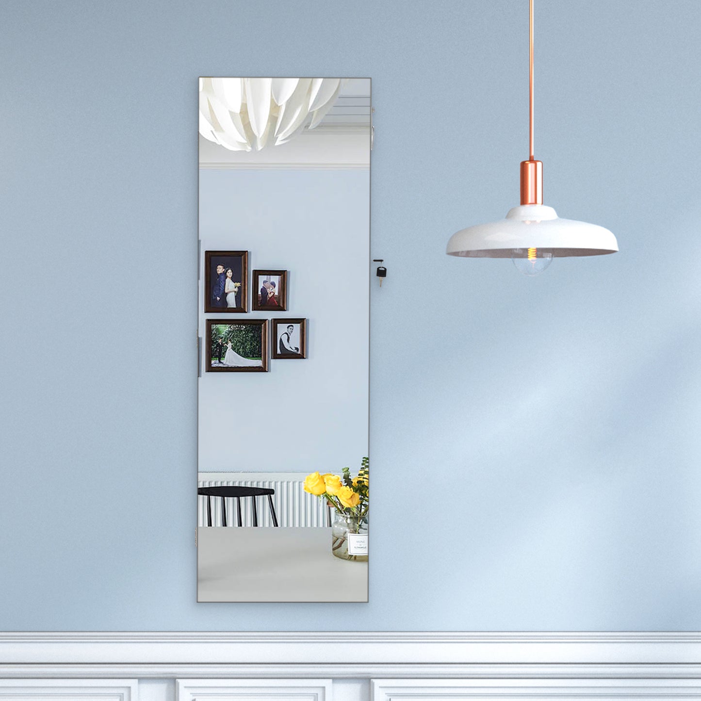 Fashion Simple Jewelry Storage Mirror Cabinet With LED Lights Can Be Hung On The Door Or Wall