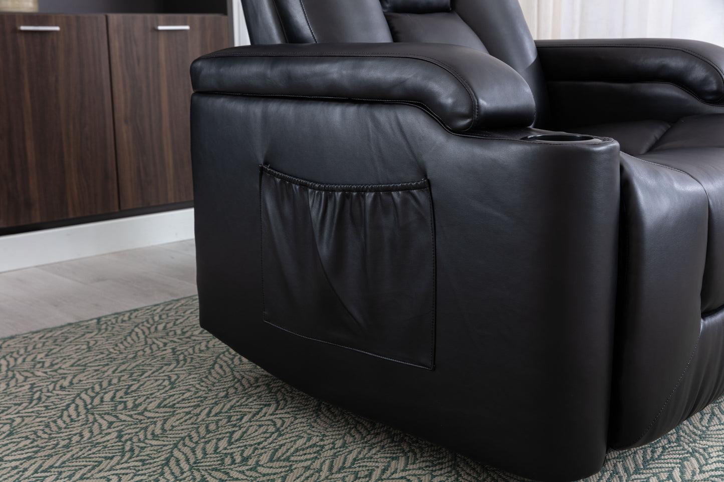 Power Recliner Chair Classic with Traditional Luxurious PU Leather luster, and Electric Headrest & Two Cupholders