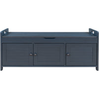 Storage Bench with 3 Shutter-shaped Doors, Shoe Bench with Removable Cushion and Hidden Storage Space (Antique Navy)